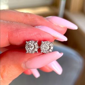 Sterling Silver Diamond Halo Earrings